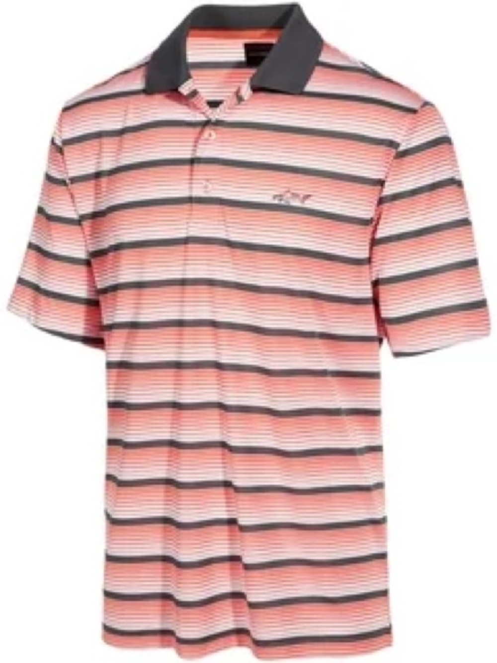 Greg Norman Collection Orange and Gray Striped Polo, Size Medium
